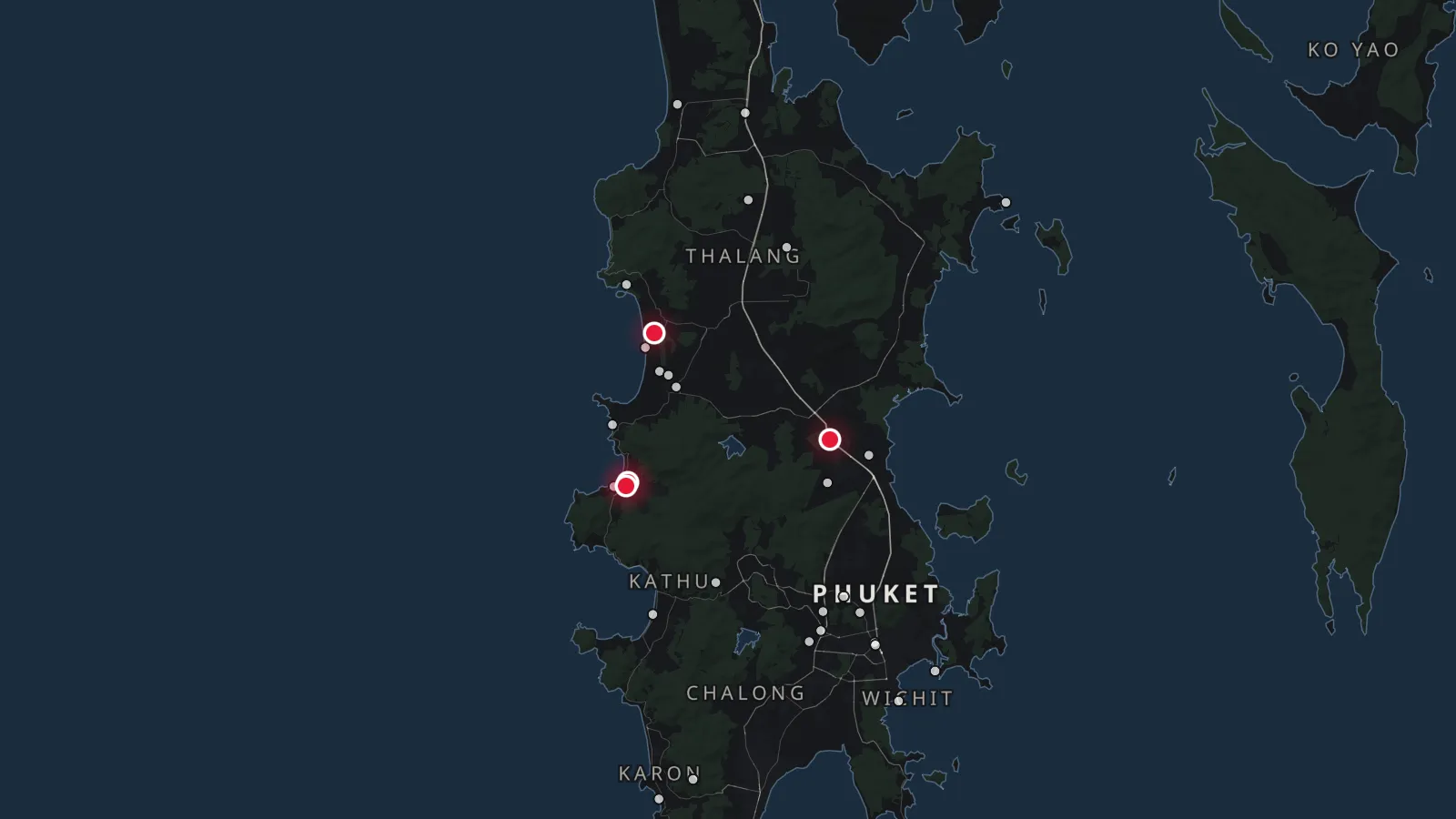Map of Phuket with 4 developments marked