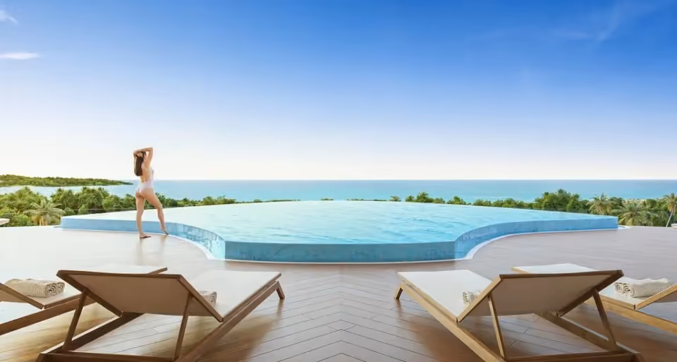 Developer's rendering: the rooftop infinity pool at Sole Mio Residences, Bang Tao, Phuket
