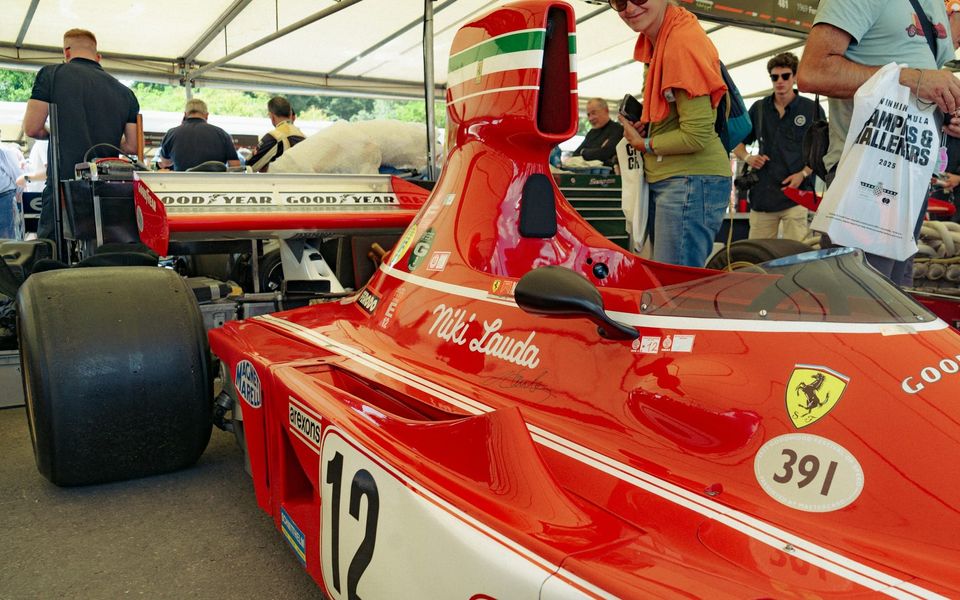 A 1970s Ferrari Formula 1 car in Niki Lauda’s colours on show at a motor festival