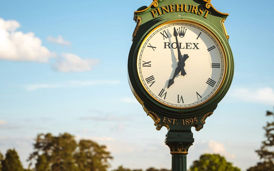 The Pinehurst clock, established 1895, in Pinehurst, North Carolina