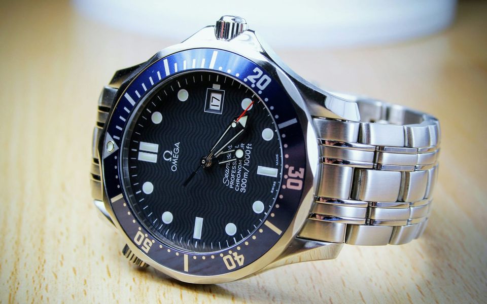 An Omega Seamaster Diver 300M with a blue dial