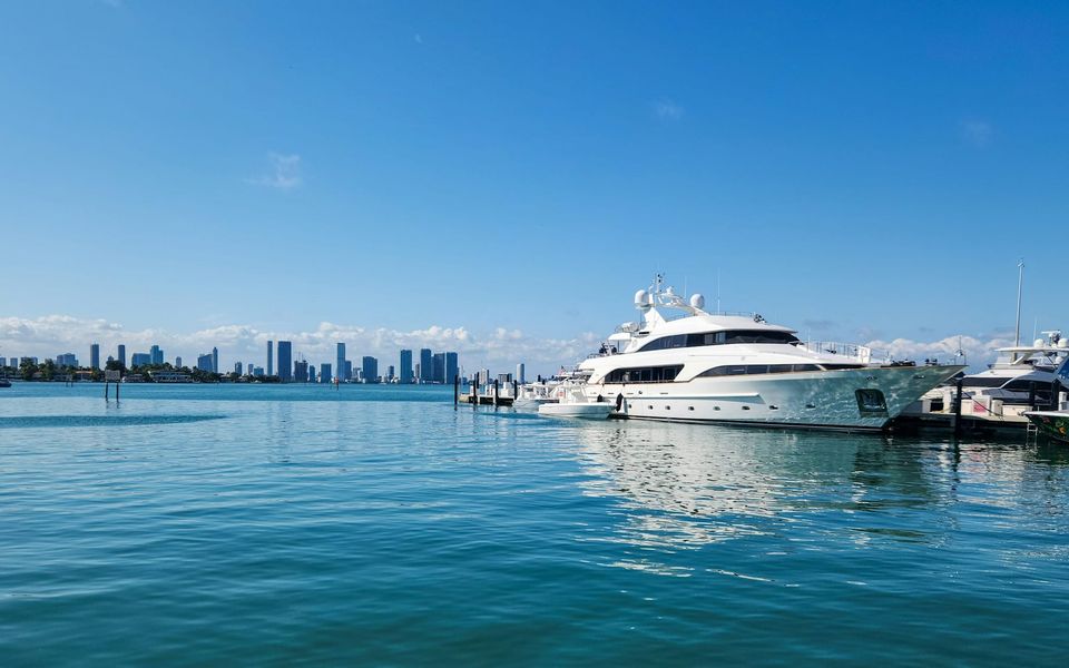 A motor yacht at Sunset Harbour Yacht Club, Miami Beach
