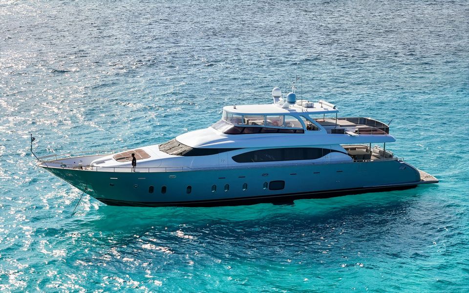 A motor yacht on turquoise water