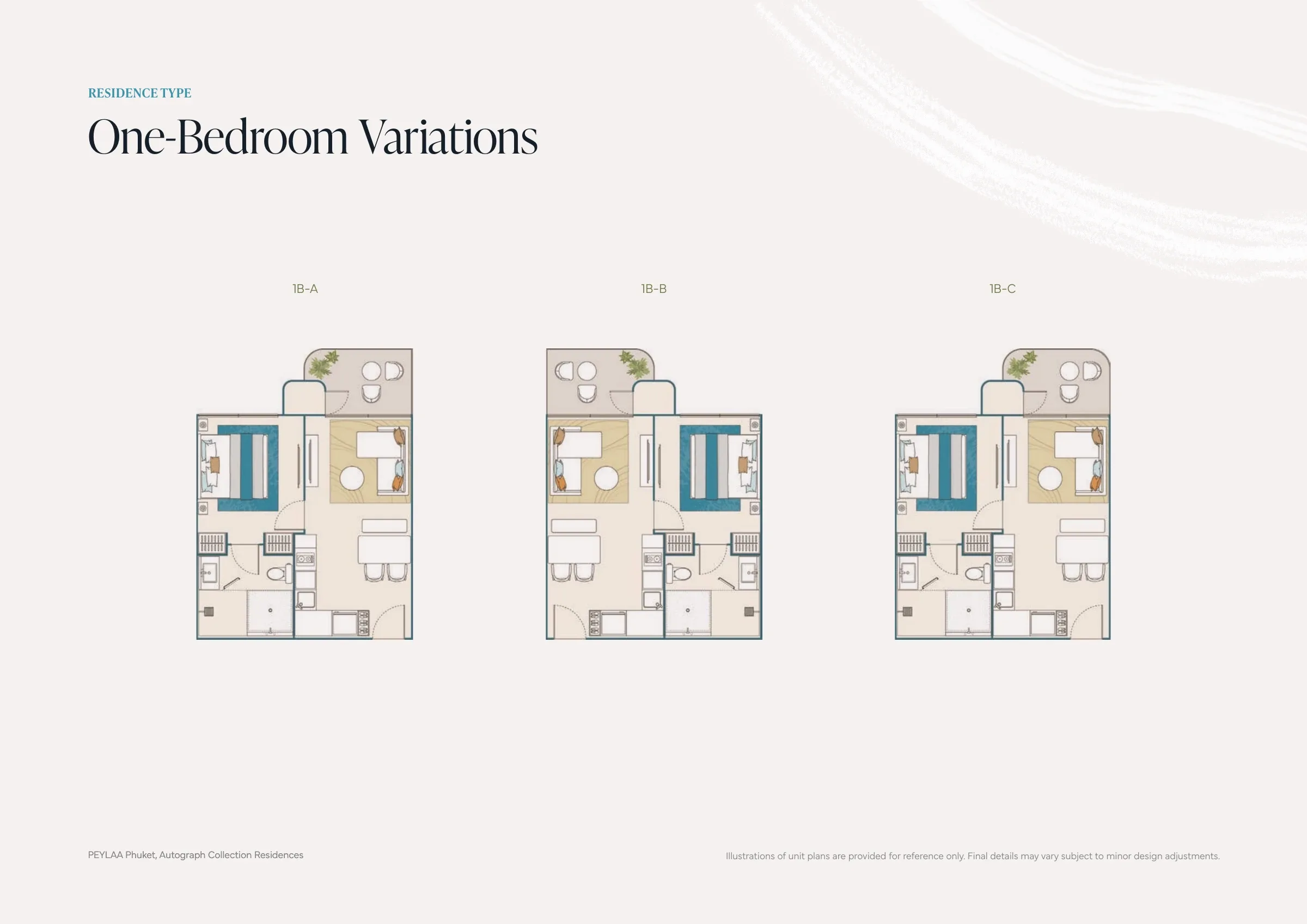 PEYLAA Phuket one-bedroom layouts, developer brochure floor plans