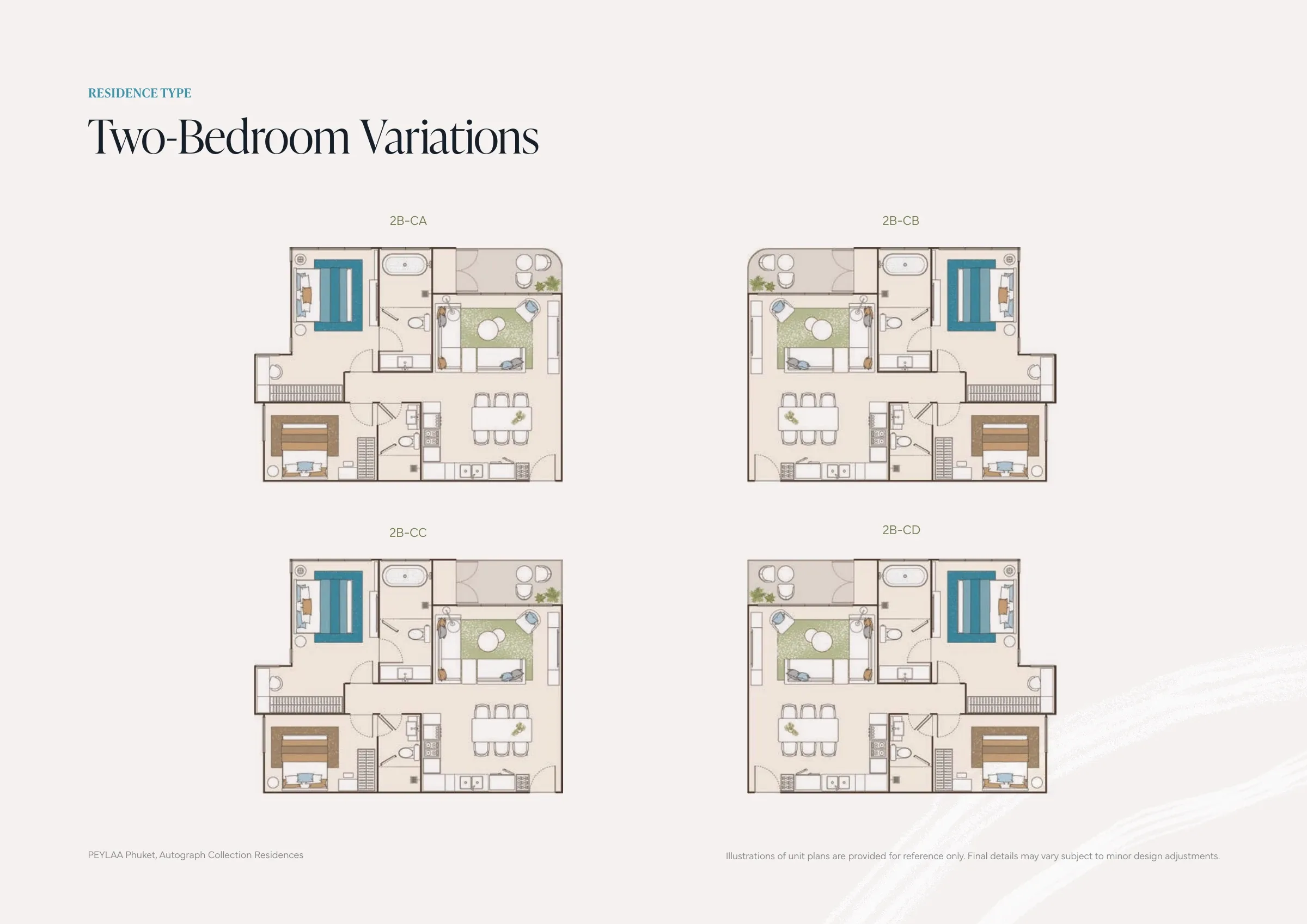 PEYLAA Phuket two-bedroom corner layouts, developer brochure floor plans