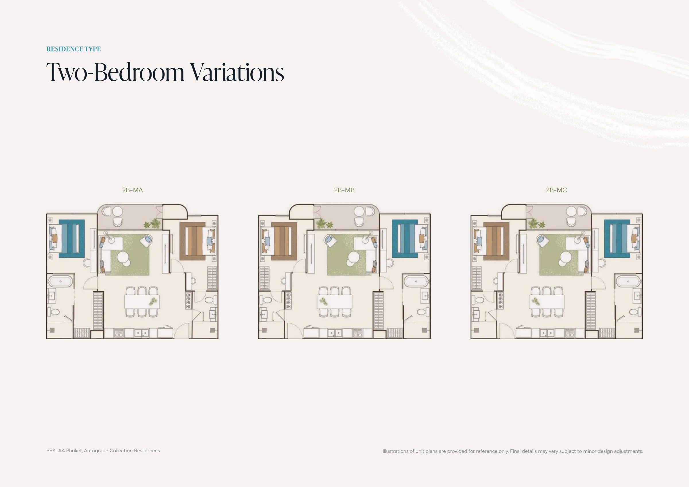 PEYLAA Phuket two-bedroom middle layouts, developer brochure floor plans