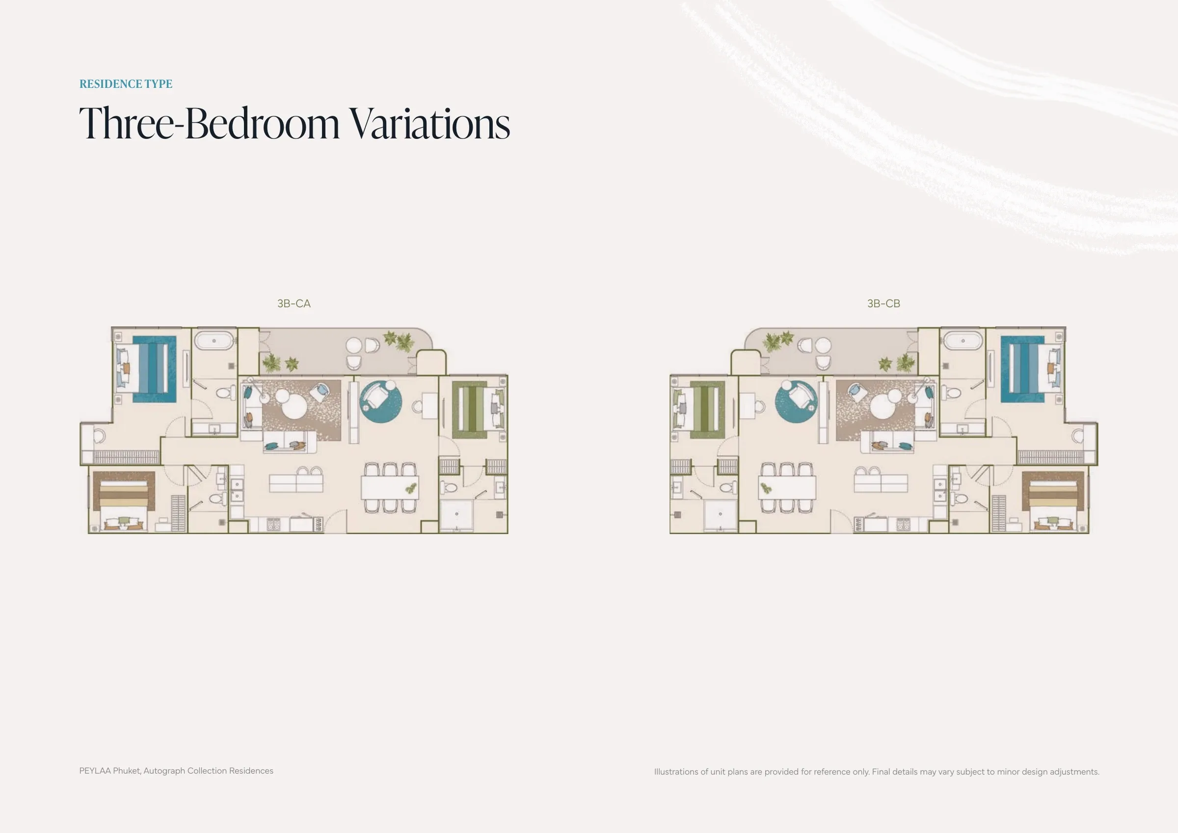 PEYLAA Phuket three-bedroom combination layouts, developer brochure floor plans